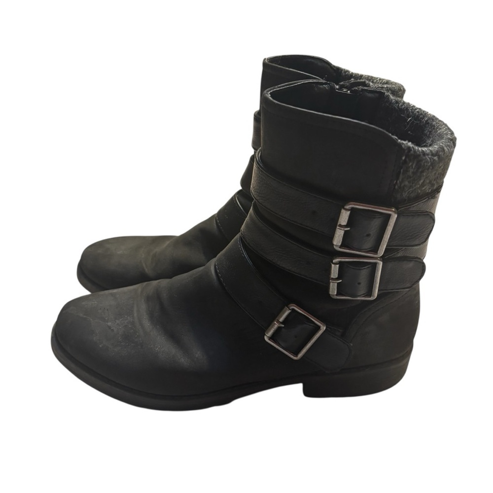 XOXO Moto Boots Size 8.5 Black Triple Buckle Belissa Faux Leather Wool lined - Picture 4 of 12